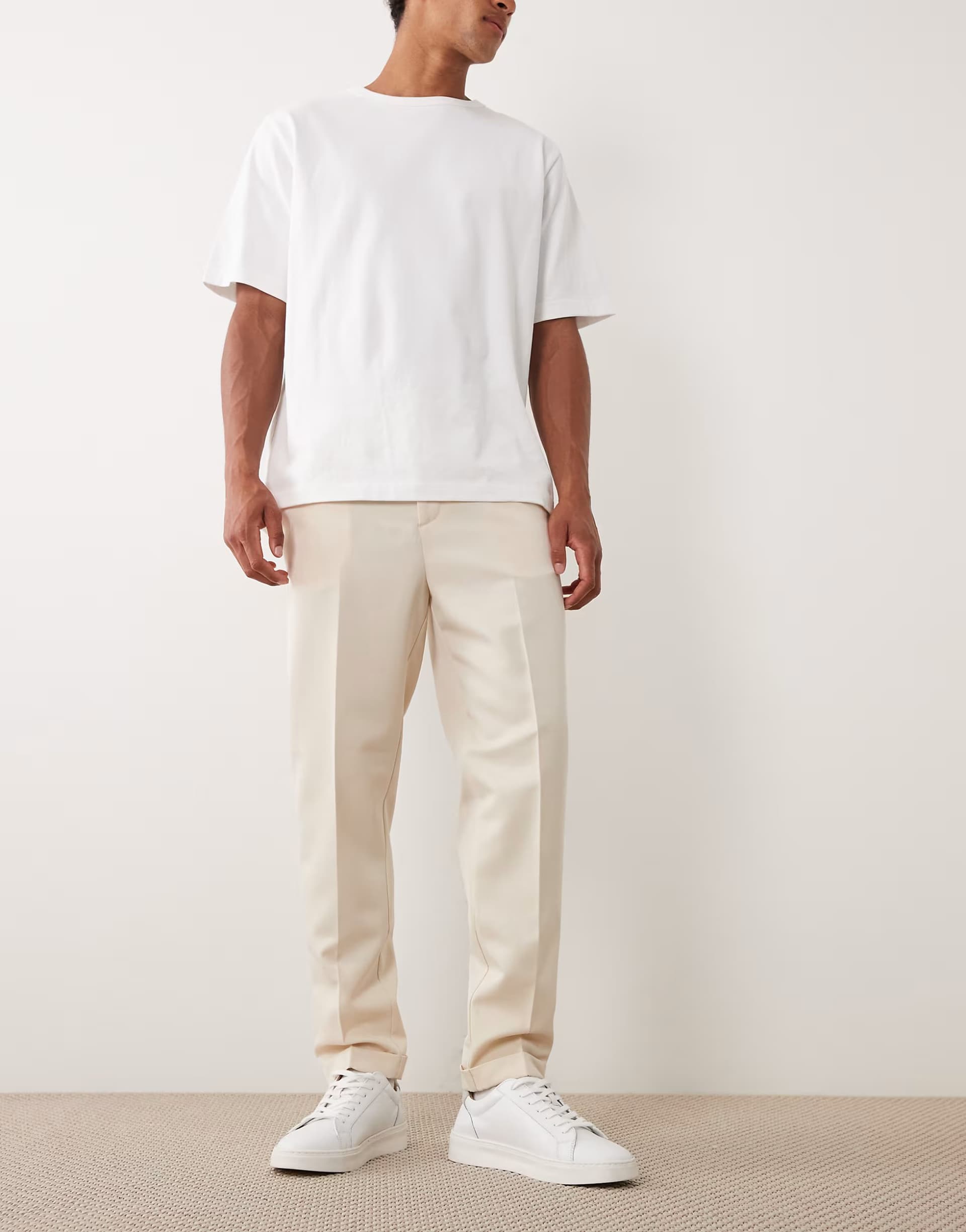 ASOS ASOS DESIGN smart tapered trousers in ecru with elasticated waist and turnup