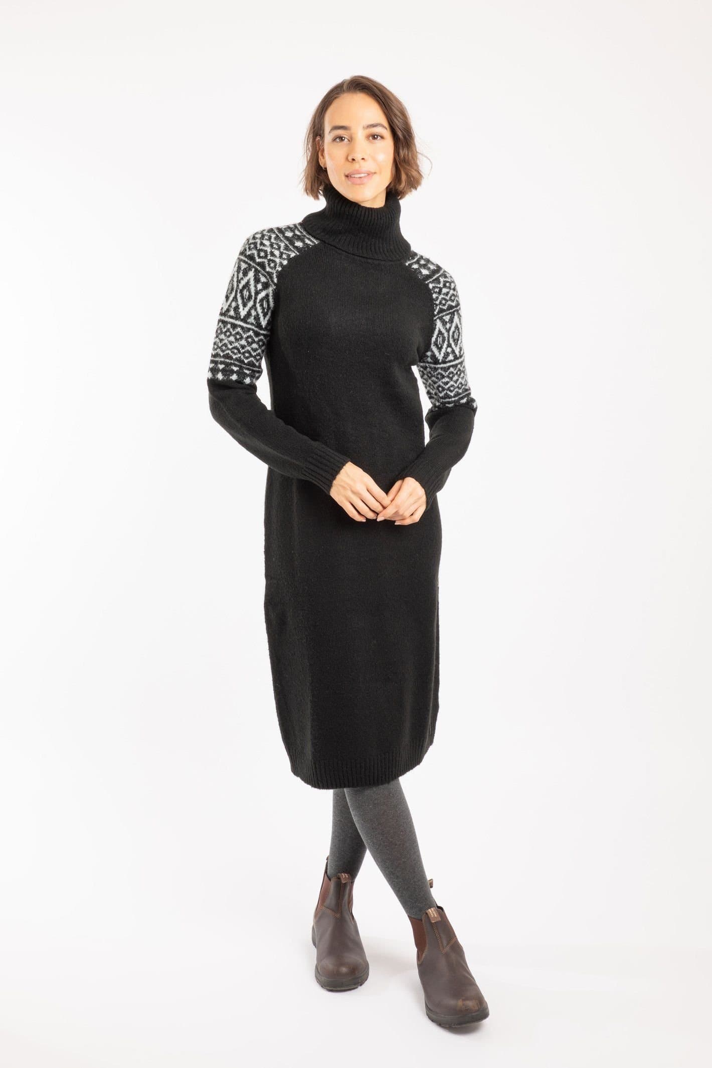 Weird Fish Weird Fish Women's Ezzie Fair Isle Roll Neck Knitted Dress in Black