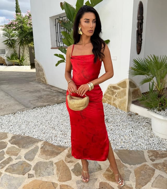 AX Paris Women's Red Printed Cowl Neck Midi Dress AX Paris New Look - 2