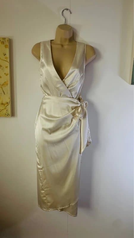 Never Fully Dressed Never Fully Dressed Cream Satin Wrap Midi Dress | BNWT | S (Fits UK 8-10)