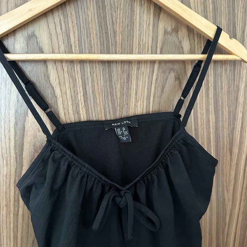 New Look New Look Black Shirred Ruched Frill Tie Detail Cropped Cami UK 10