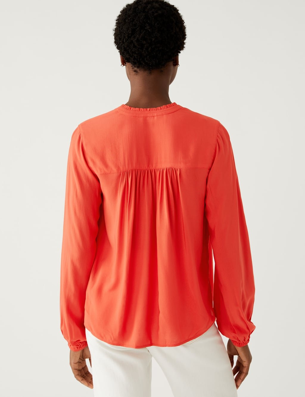 Marks & Spencer M&S Collarless Regular Fit Long Sleeve Blouse Flame - 2