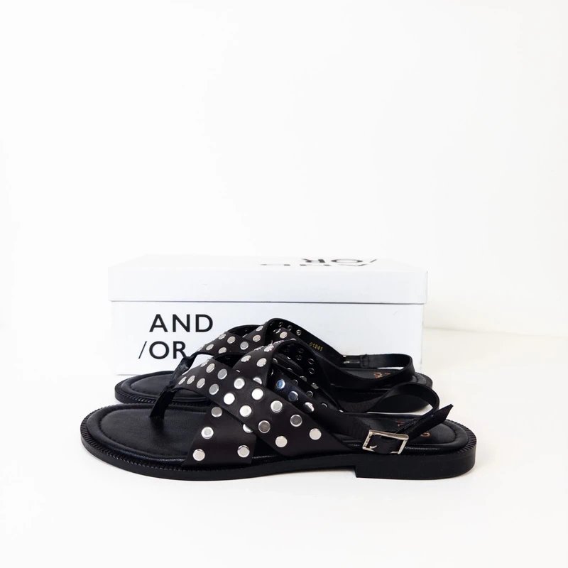 John Lewis John Lewis AND/OR Lennie Leather Studded Toe Post Flat Sandals UK 4 NEW - 1