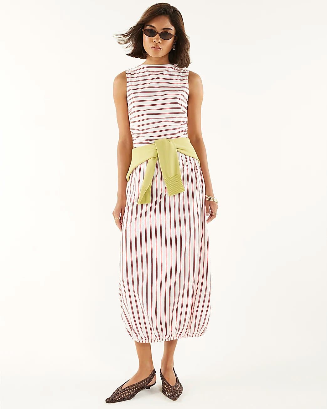 River Island River Island Womens Red Striped Bubble Hem Midi Dress