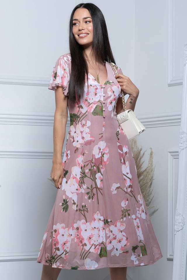 Jolie Moi Jolie Moi Women's Amia Printed Mesh Dress in Pink - 3