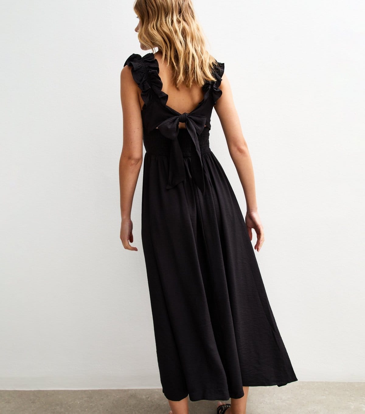 New Look Women's Black Square Neck Ruffled Bow Tie Back Midi Dress New Look - 4