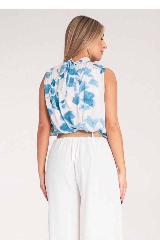 Love Lace Love Lace Women's Sleeveless Tie Neck Viscose Top with Elastic in Blue - 3
