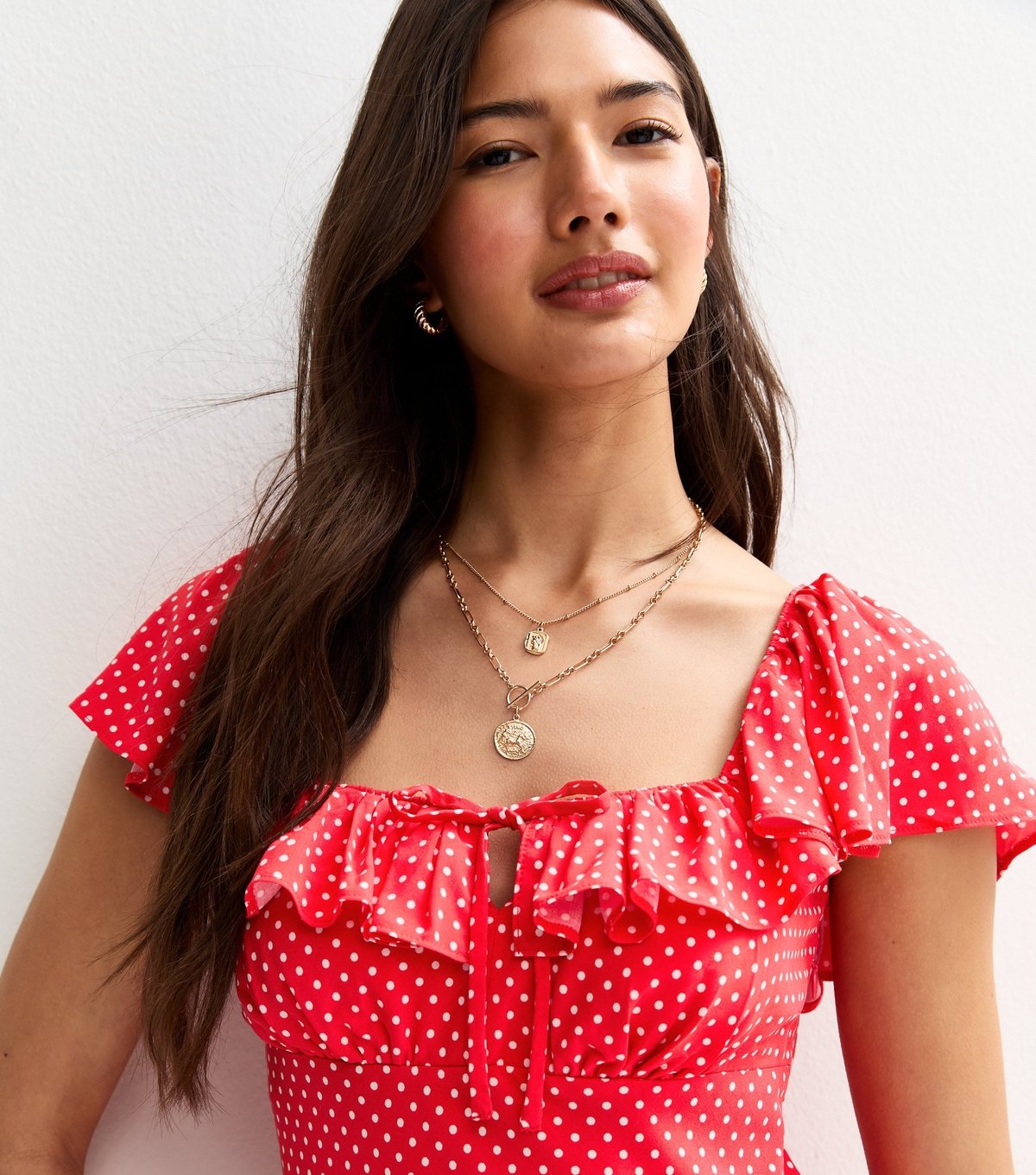 New Look Women's Red PolkaDot Print Frill Trim Mini Dress New Look - 2