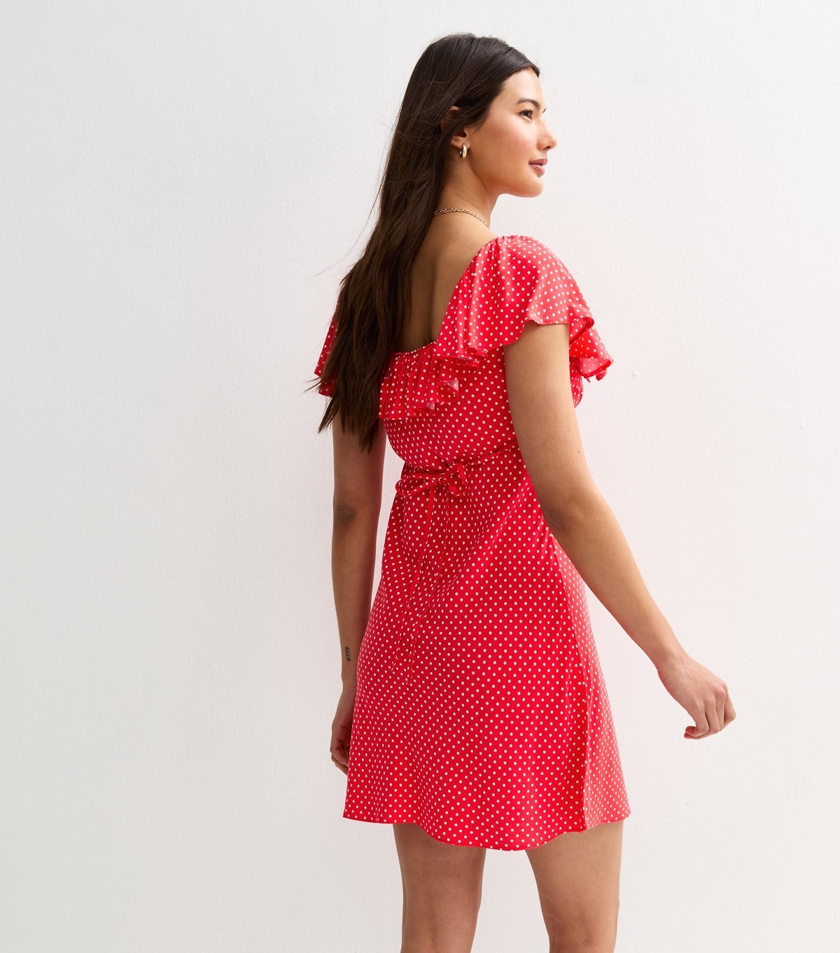 New Look Women's Red PolkaDot Print Frill Trim Mini Dress New Look - 4
