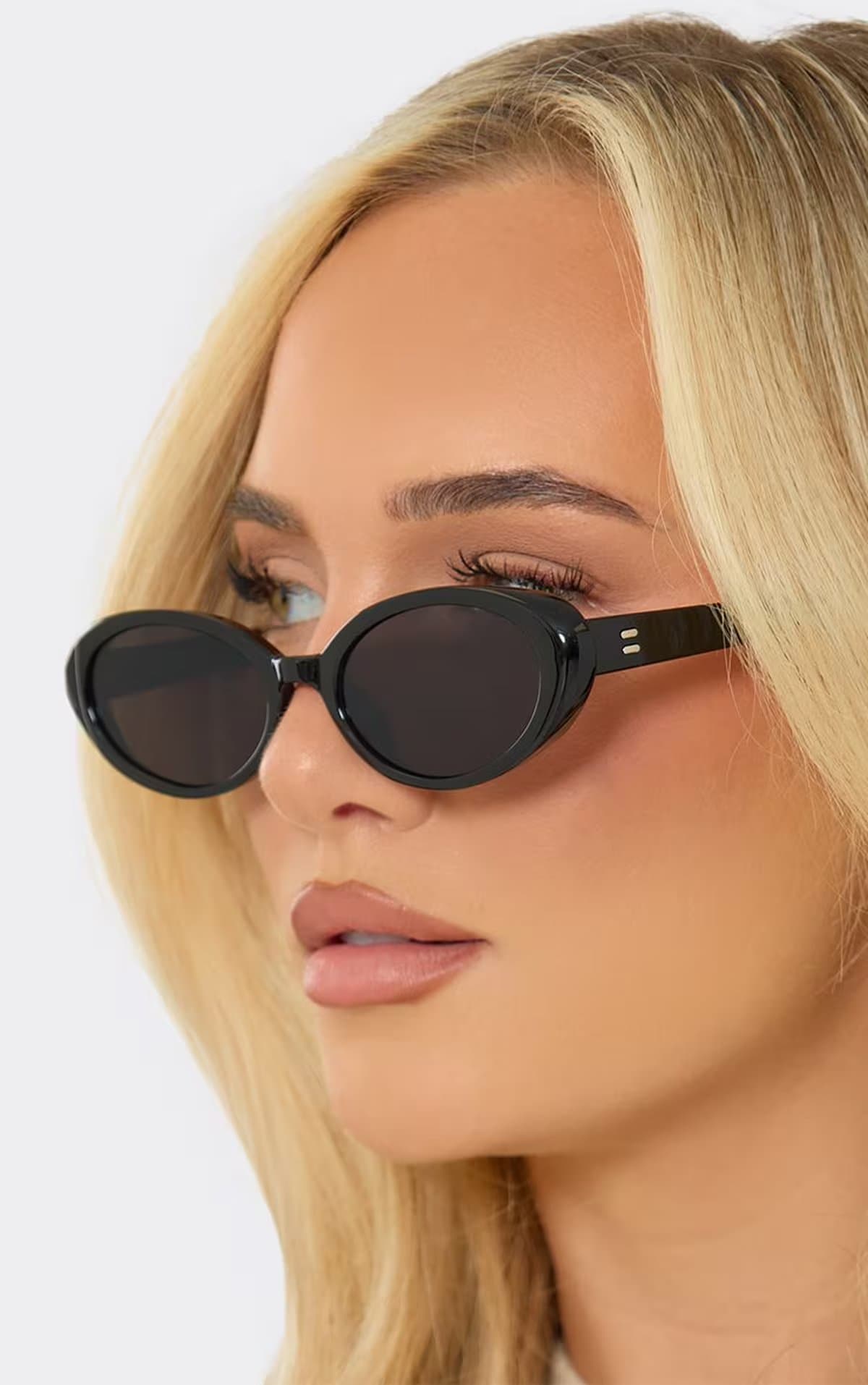 EGO Oval Cateye Shape Sunglasses In Black, Women's Size UK 0