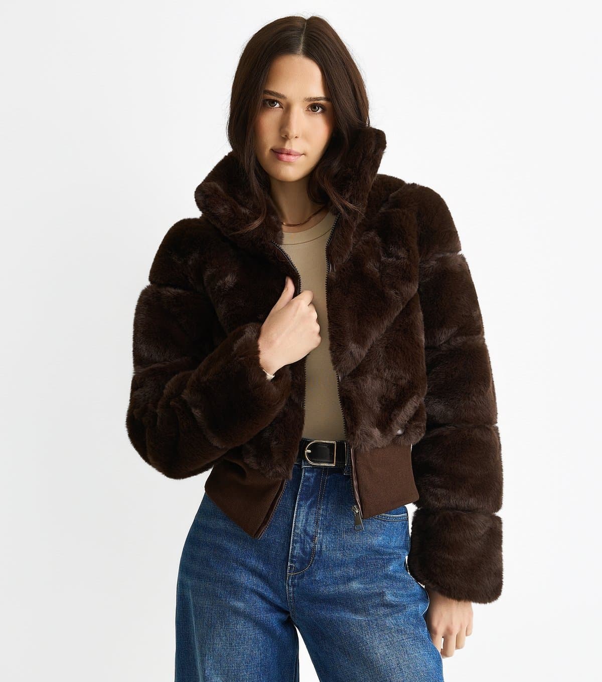 Gini London Women's Dark Brown Faux Fur Jacket Gini London New Look