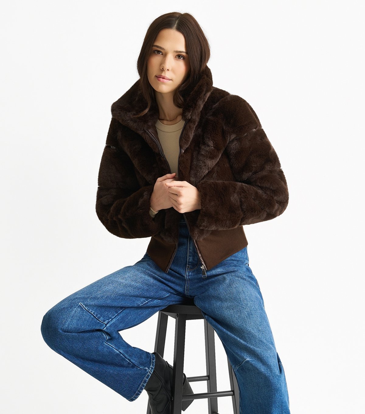 Gini London Women's Dark Brown Faux Fur Jacket Gini London New Look - 2