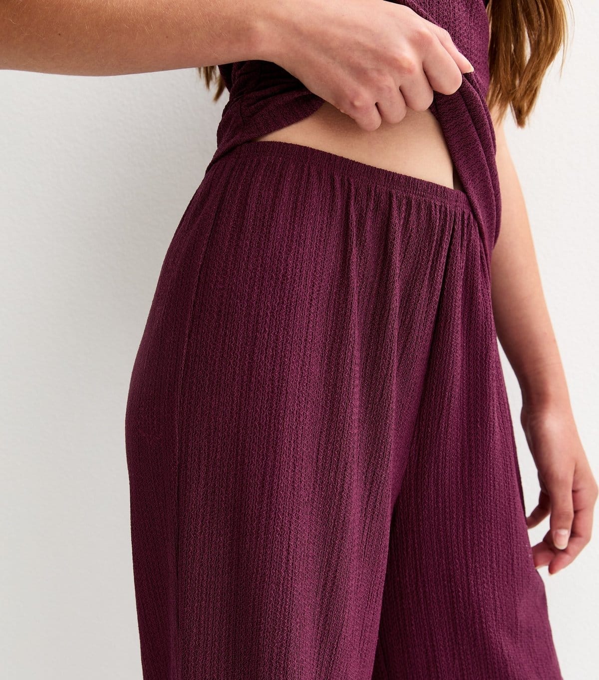 New Look Girls' Dark Burgundy Textured Jersey Wide Leg Trousers New Look - 4