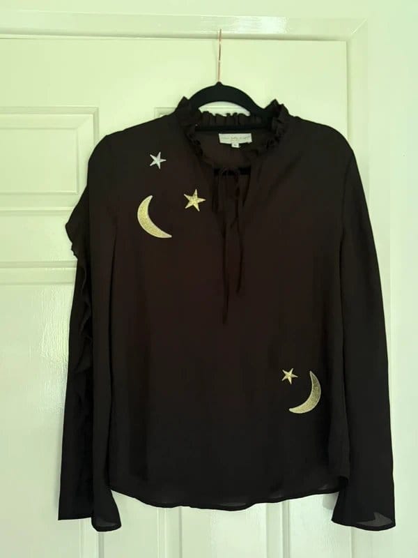 Never Fully Dressed Sheer Black Moon & Stars Top Size M