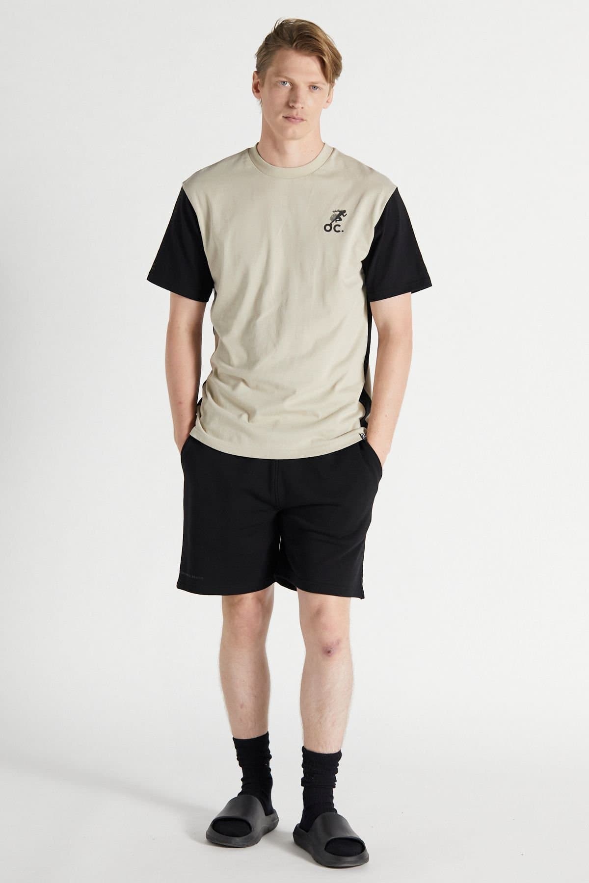 Original Creator Original Creator Men's Colour Block T-shirt in Beige
