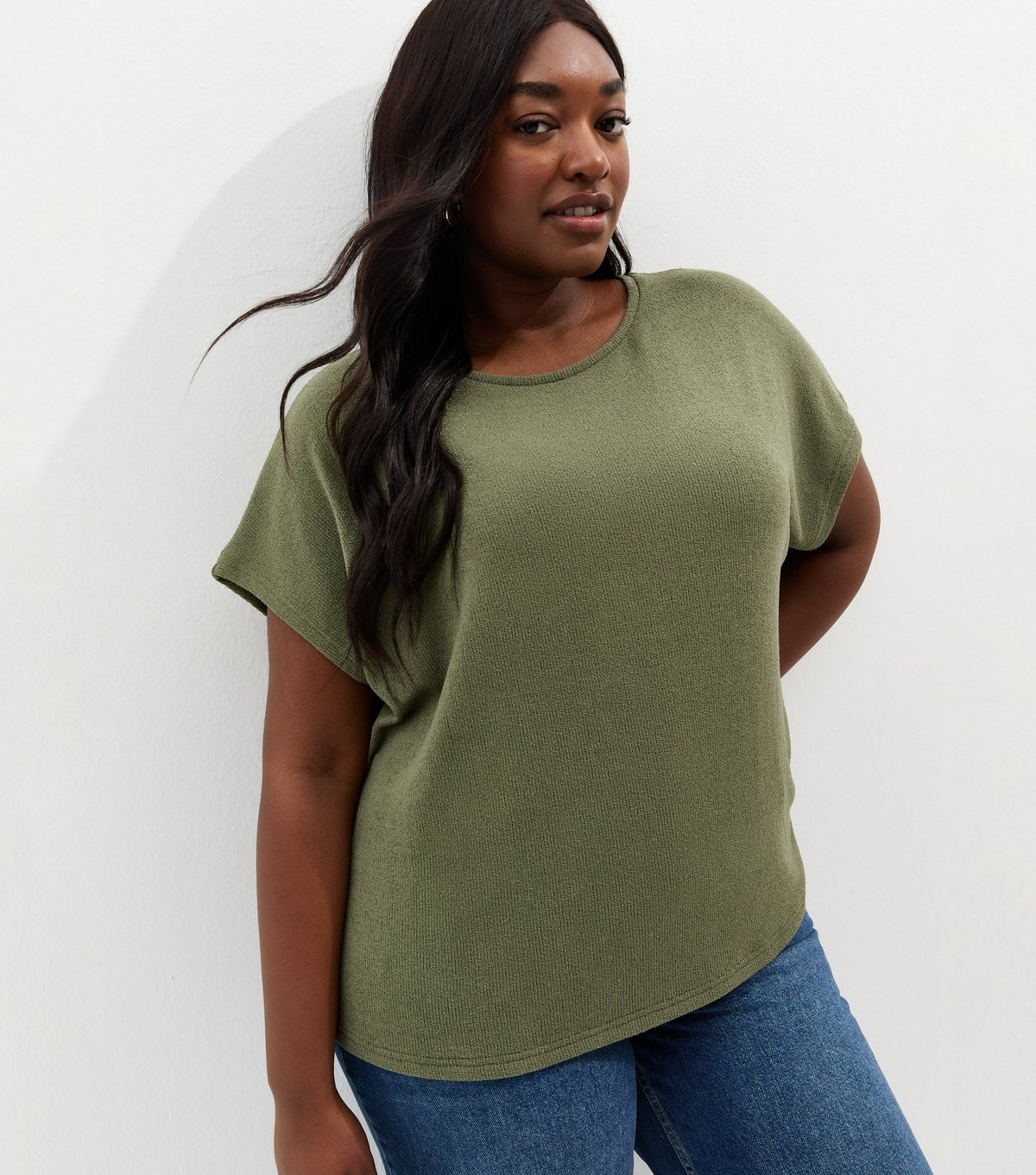 New Look Women's Plus Size Light Khaki Slouchy Textured T-Shirt Curves New Look - 2