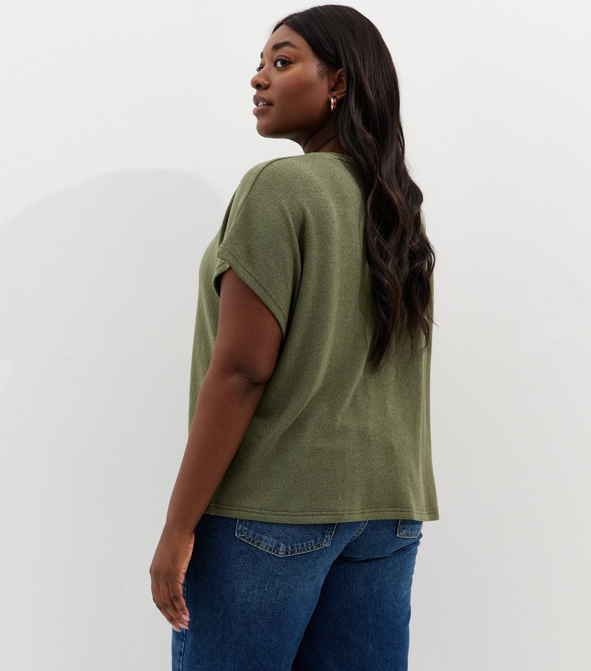 New Look Women's Plus Size Light Khaki Slouchy Textured T-Shirt Curves New Look - 4