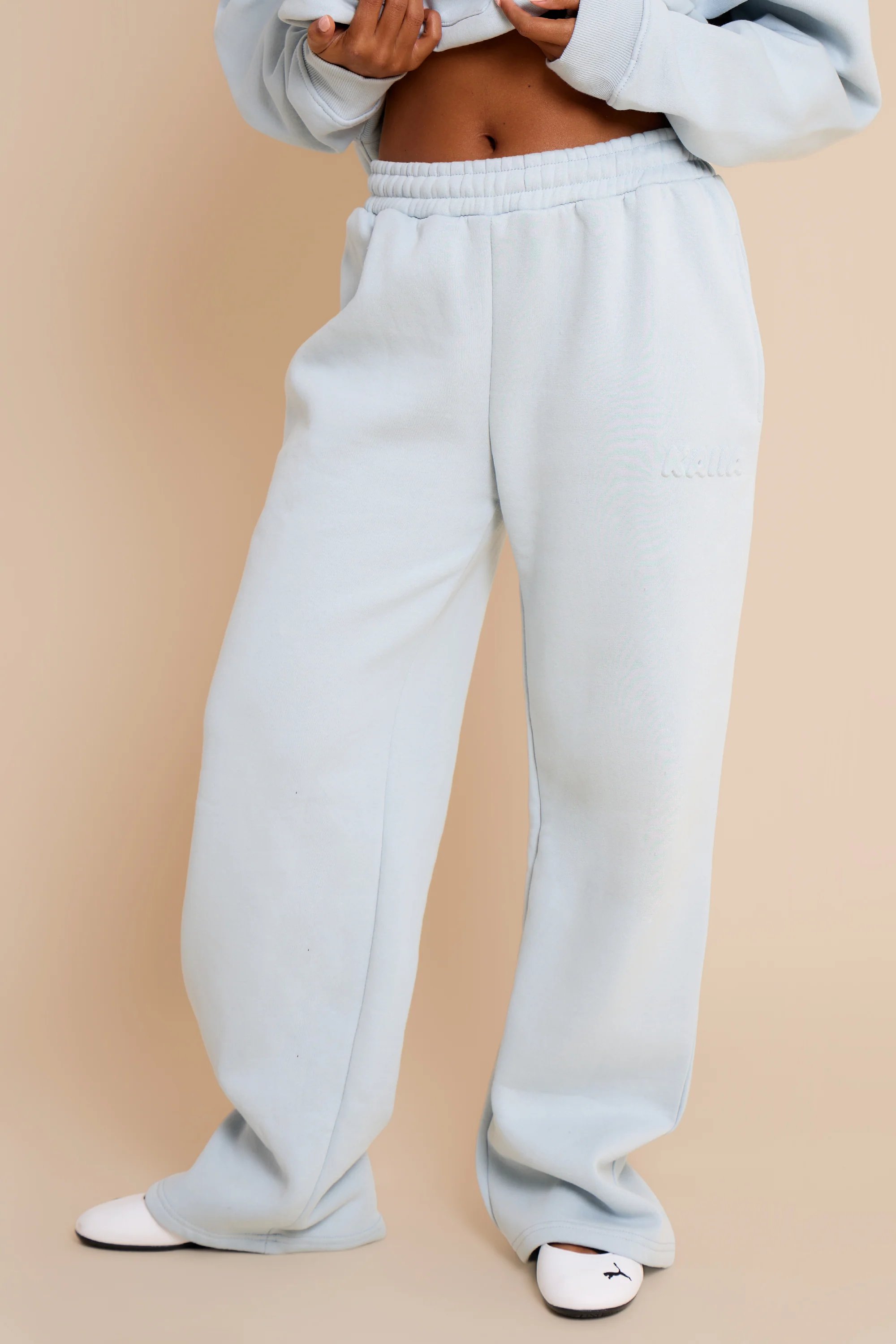 Kaiia Kaiia Embossed Bubble Logo Wide Leg Joggers Baby Blue - 3