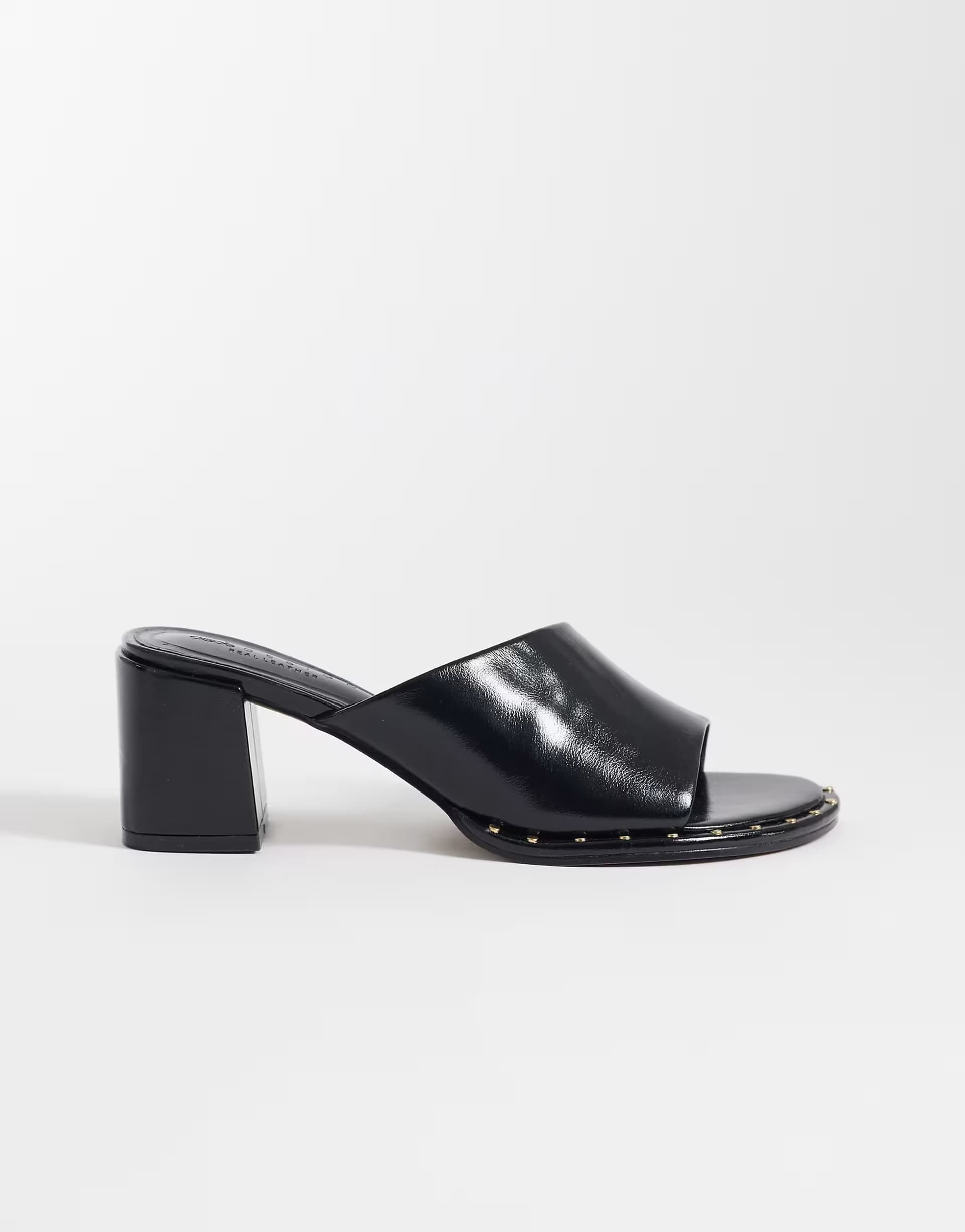 ASOS ASOS Black Leather Asymmetric Mid Heeled Mules