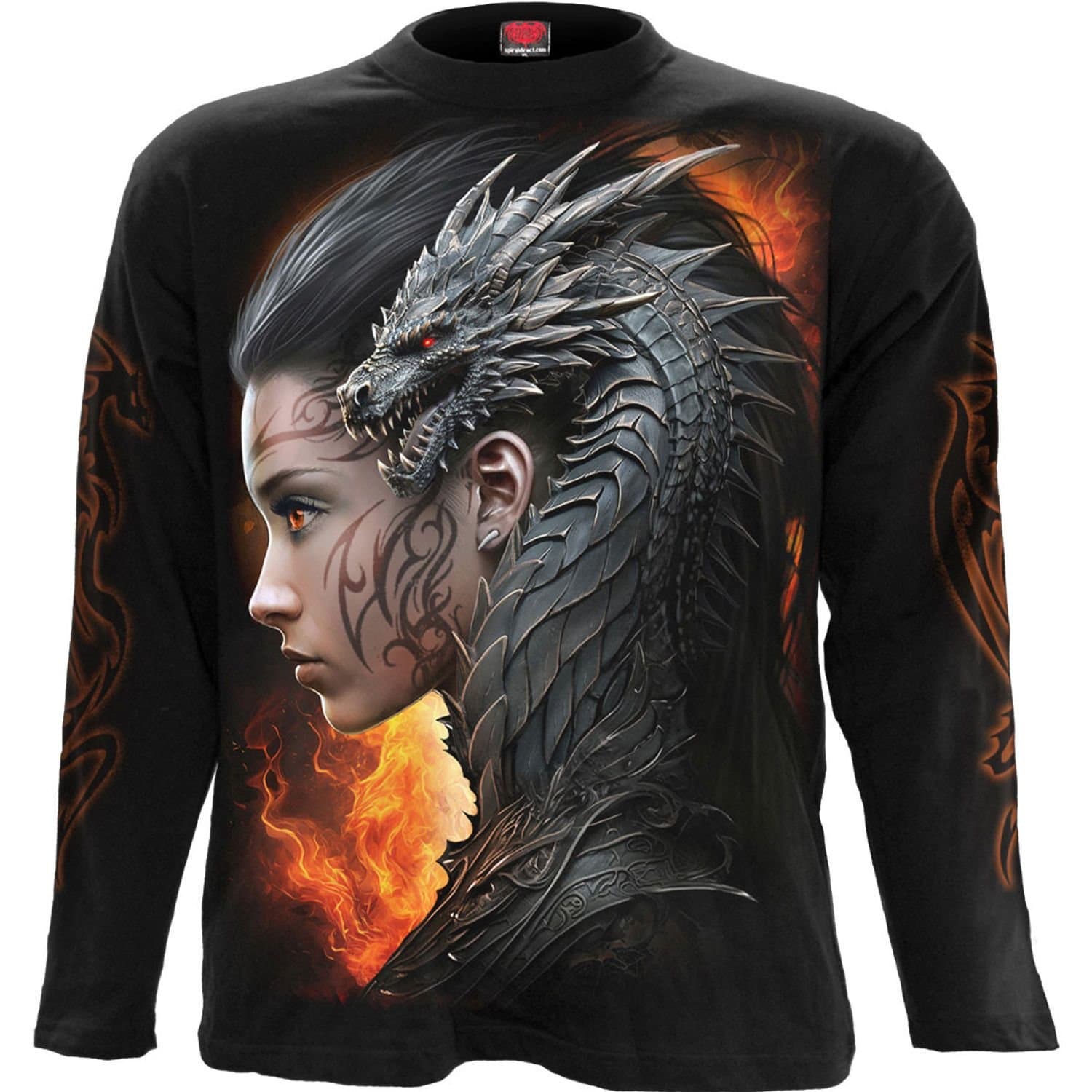 Spiral Direct Spiral Direct Men's Draco Queen Back & Sleeve Print Long-Sleeved T-Shirt in Black