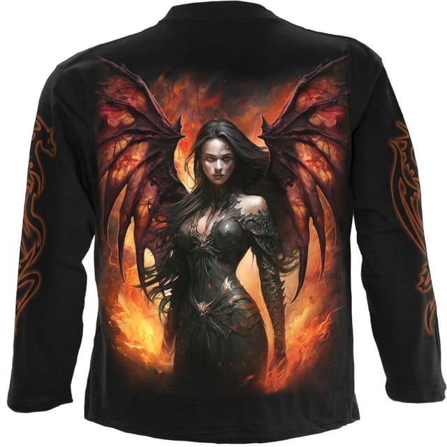 Spiral Direct Spiral Direct Men's Draco Queen Back & Sleeve Print Long-Sleeved T-Shirt in Black - 2