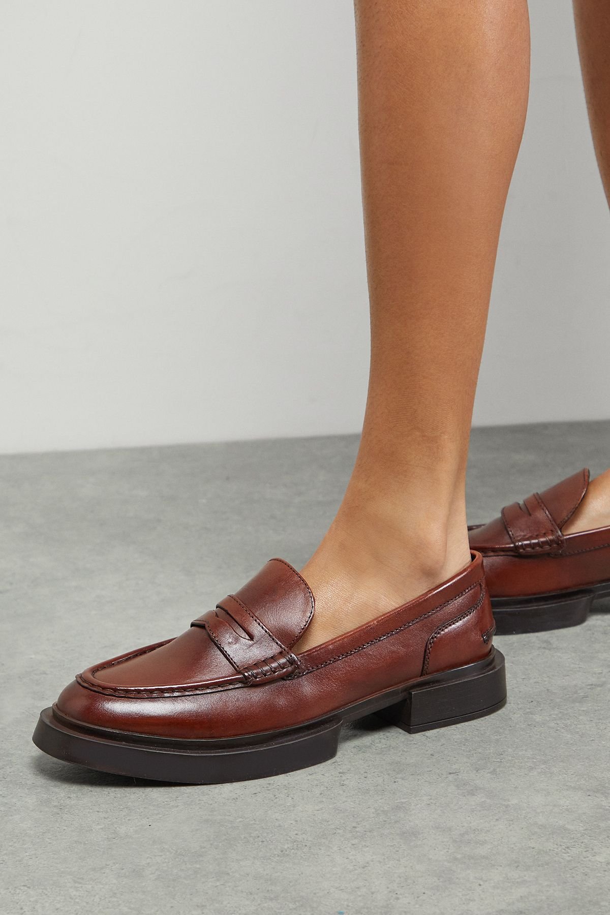 Faith Faith Women's : Barrie Real Leather Chunky Penny Loafers in Tan - 4