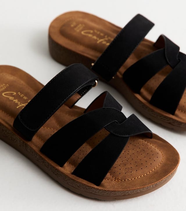 New Look Women's Extra Wide Fit Black Faux Suede Twist Front Mule Sandals Vegan New Look - 3