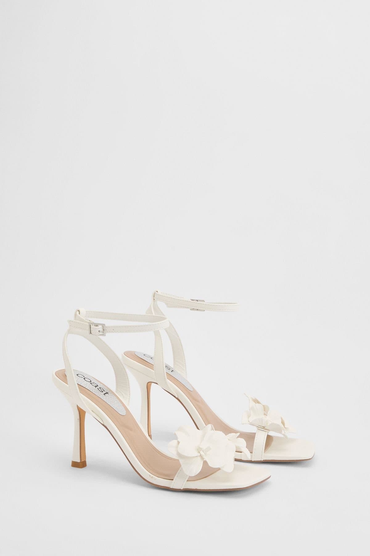 Coast Coast Women's Bridal Primrose Faux Leather Corsage High Stiletto Heeled Sandals in White