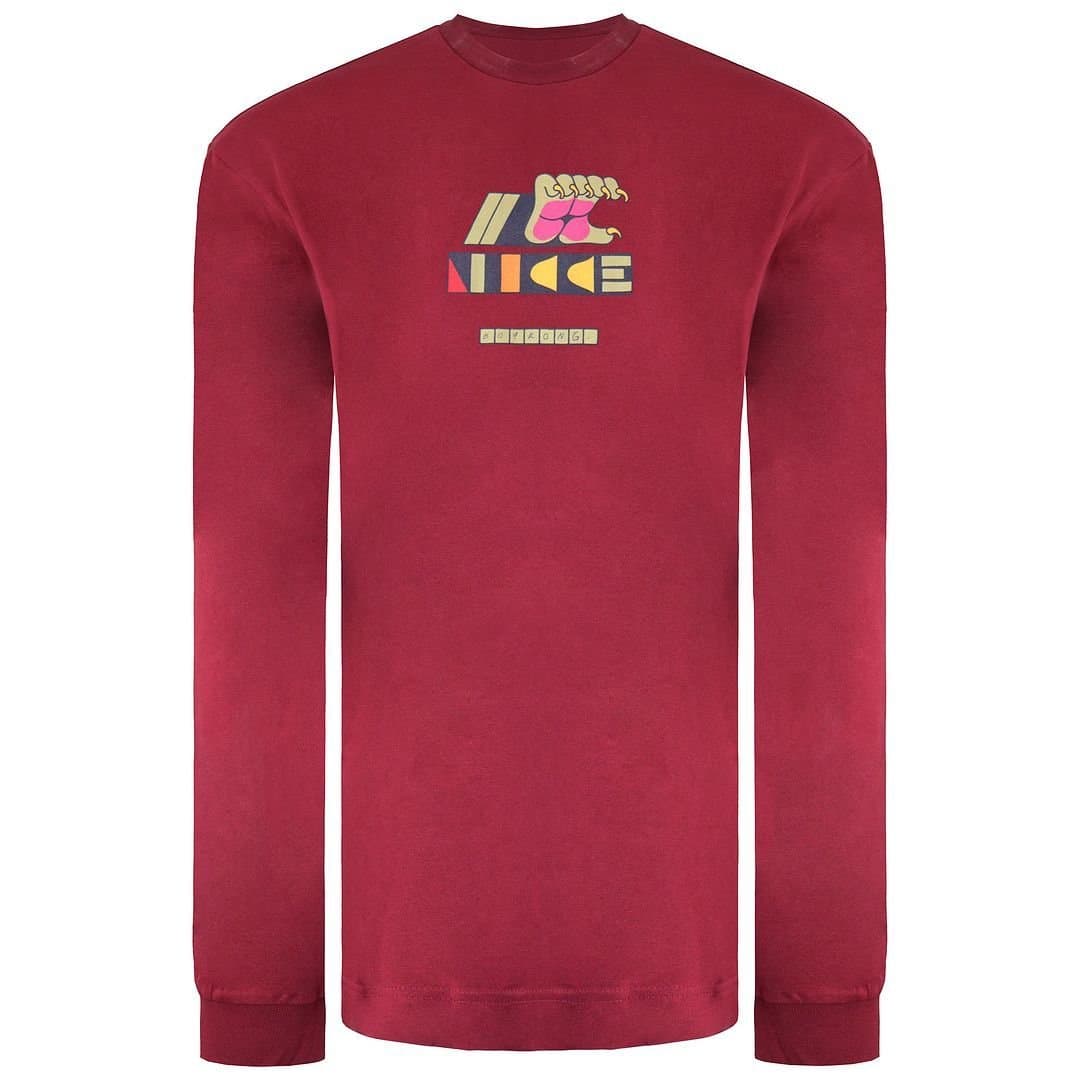Nicce Nicce Men's Long Sleeve Crew Neck Red Grizzly Top