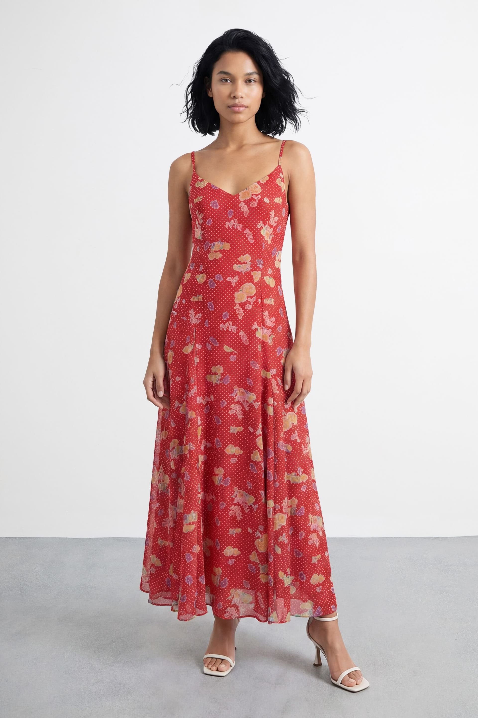 Warehouse Warehouse Women's Floral & Spot Print Cowl Back Maxi Slip Dress in Red