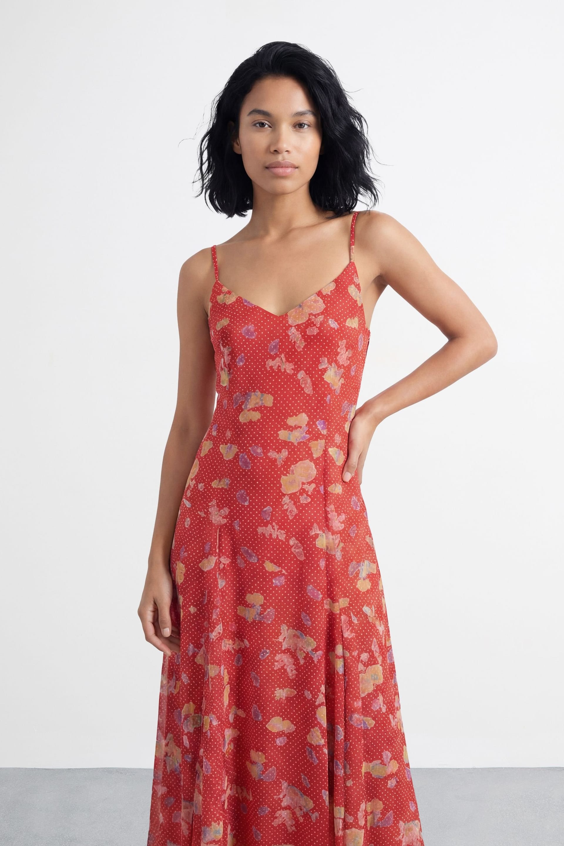 Warehouse Warehouse Women's Floral & Spot Print Cowl Back Maxi Slip Dress in Red - 4