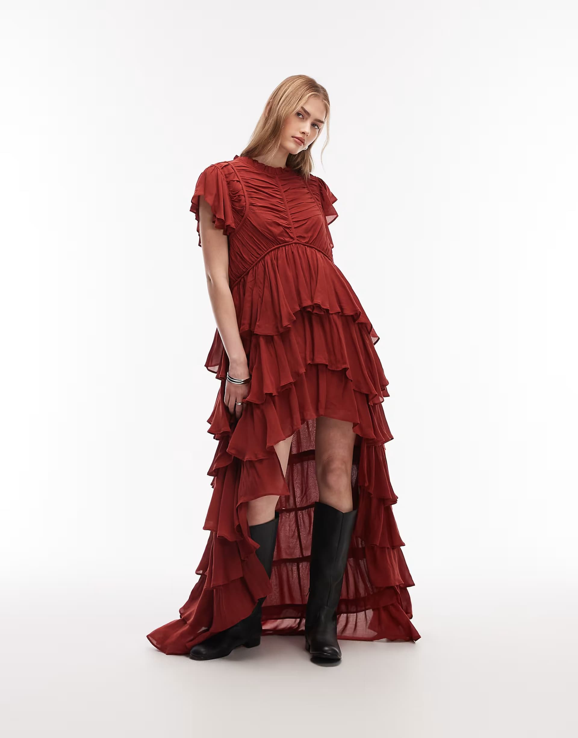 ASOS AllSaints shaela ruffle maxi dress in orange