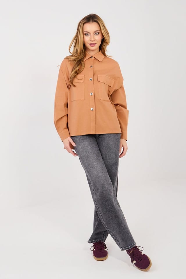 Love Lace Love Lace Women's Universal Cotton Elastane Long Sleeve Shirt in Orange - 2