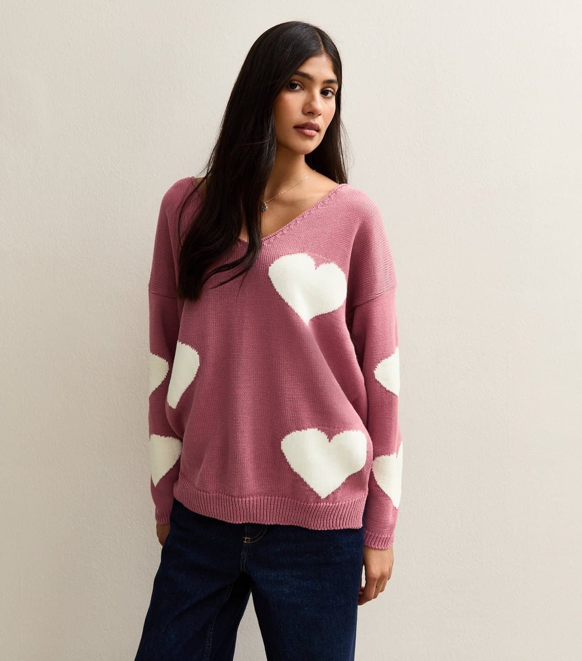 Gini London Women's Pink Oversized Heart Knit Jumper Gini London New Look