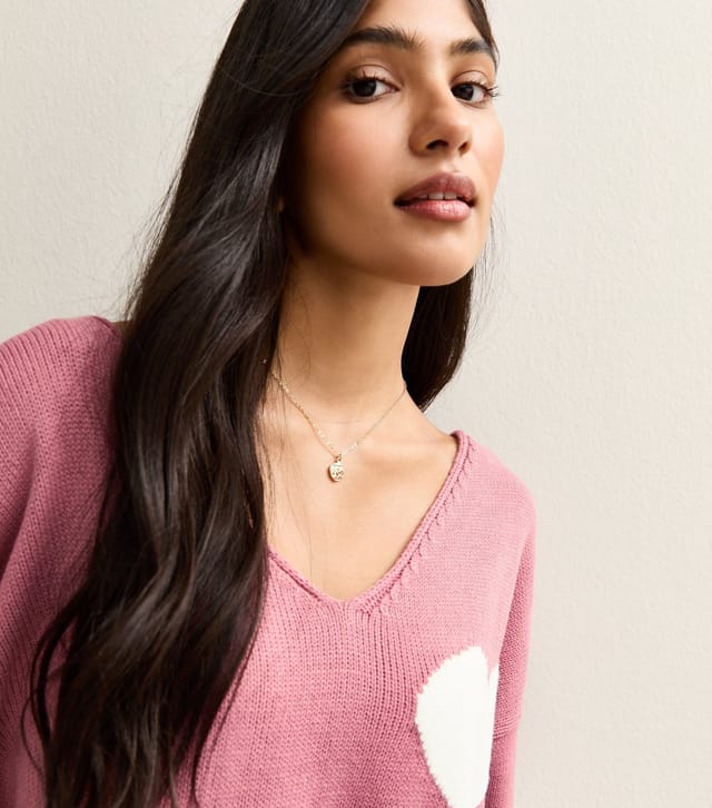 Gini London Women's Pink Oversized Heart Knit Jumper Gini London New Look - 3