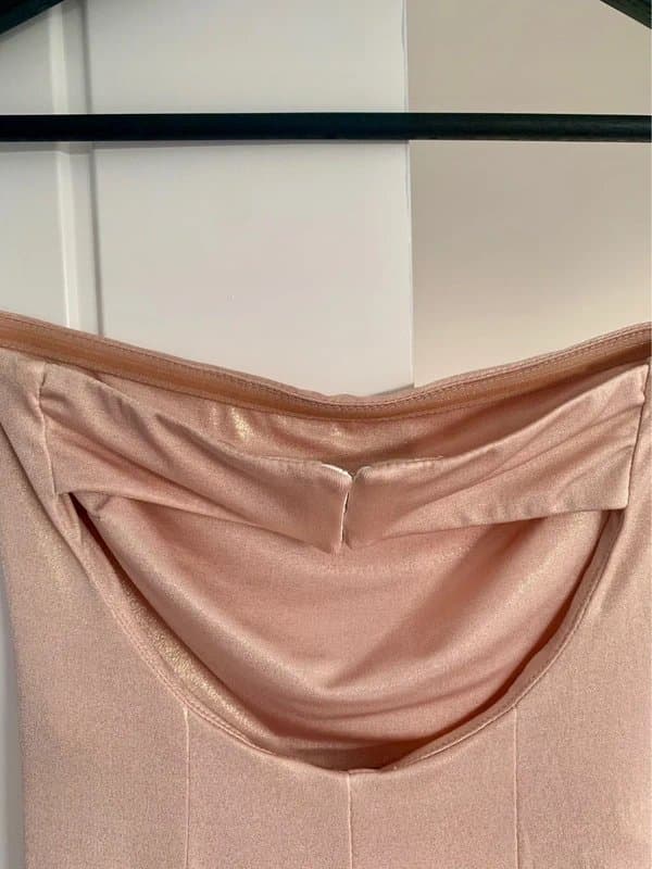 ASOS ASOS Design Blush Pink Strapless Midi Dress Ruched Metallic UK 4