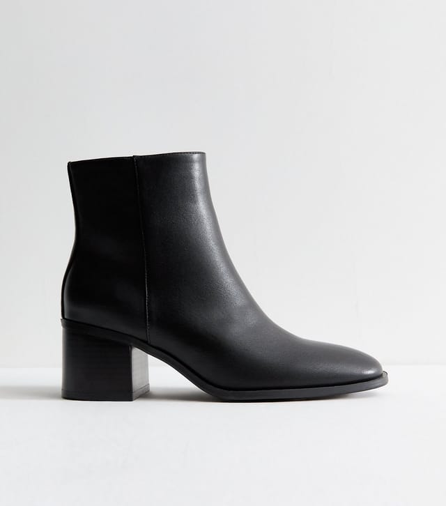 New Look Women's Black Faux Leather Almond Toe Block Heel Ankle Boots Vegan New Look - 3