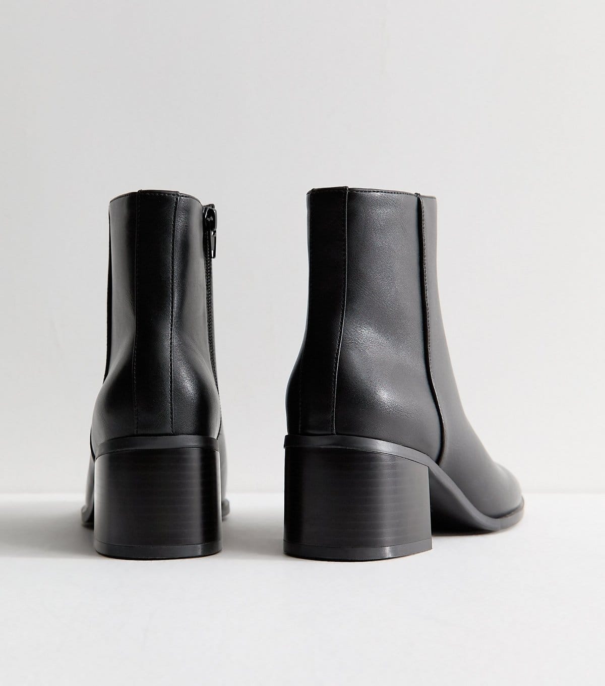 New Look Women's Black Faux Leather Almond Toe Block Heel Ankle Boots Vegan New Look - 4