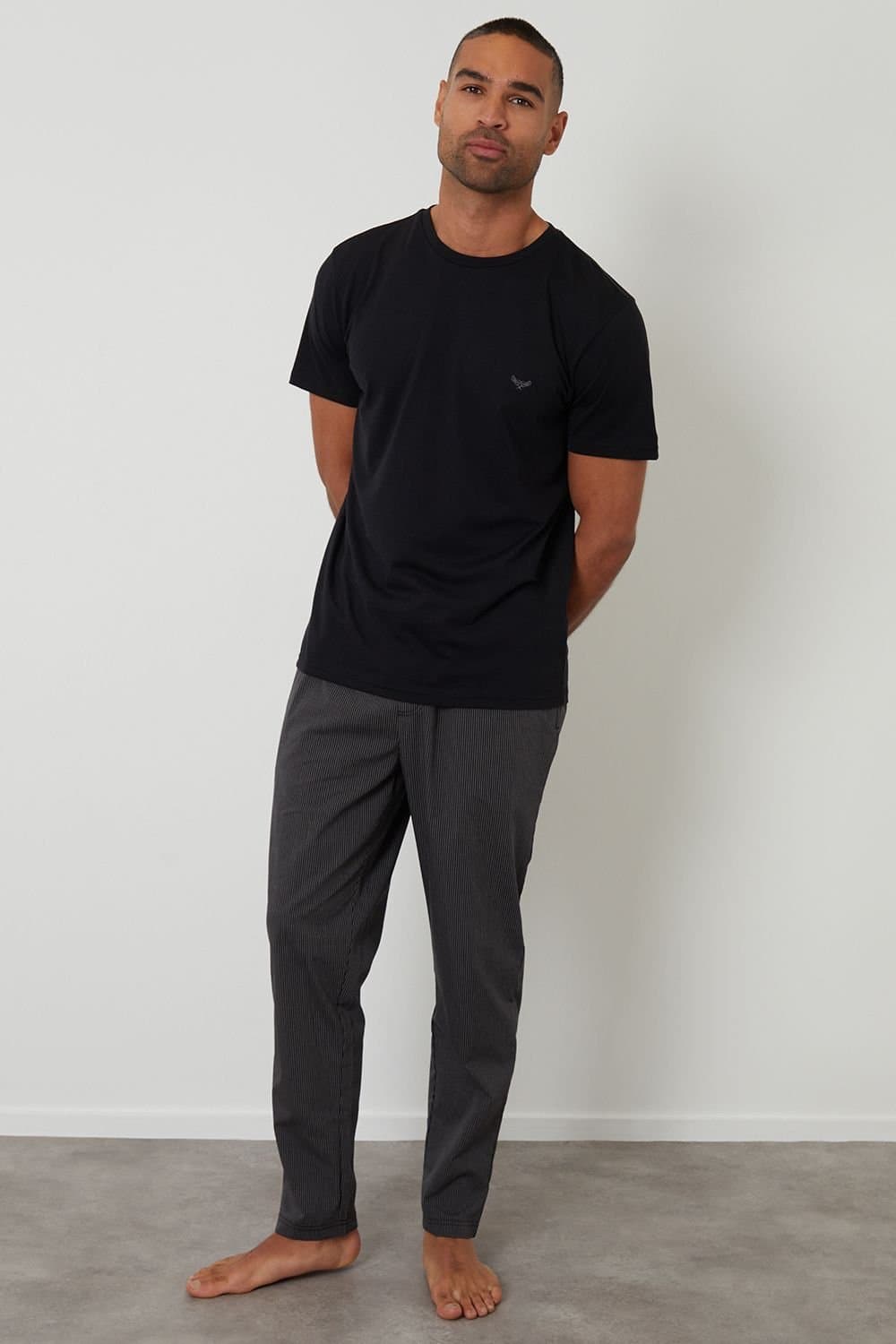 Threadbare Threadbare Men's Short Sleeve Stripe Bottom Pyjama Set in Black