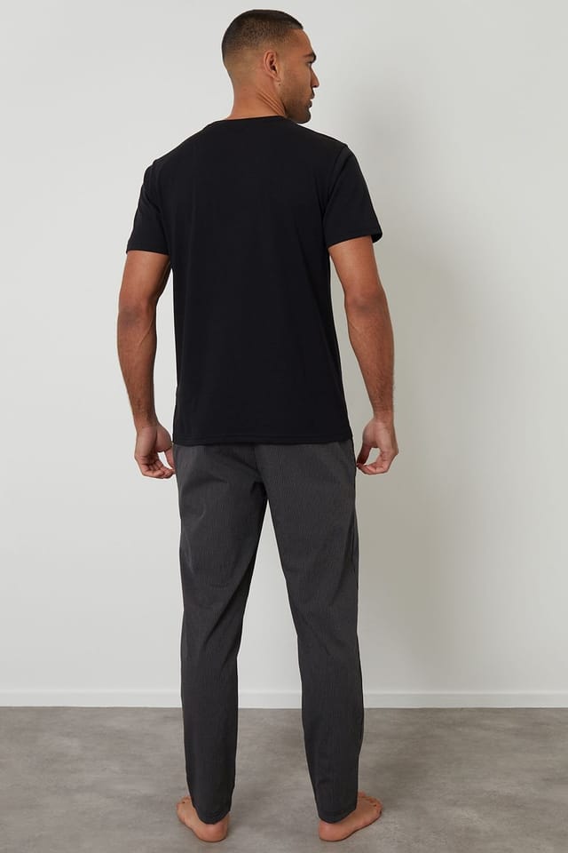 Threadbare Threadbare Men's Short Sleeve Stripe Bottom Pyjama Set in Black - 2