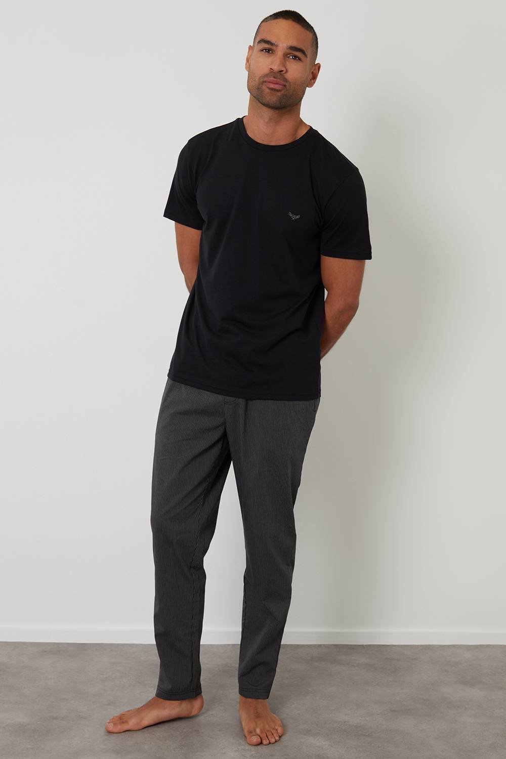 Threadbare Threadbare Men's Short Sleeve Stripe Bottom Pyjama Set in Black - 3