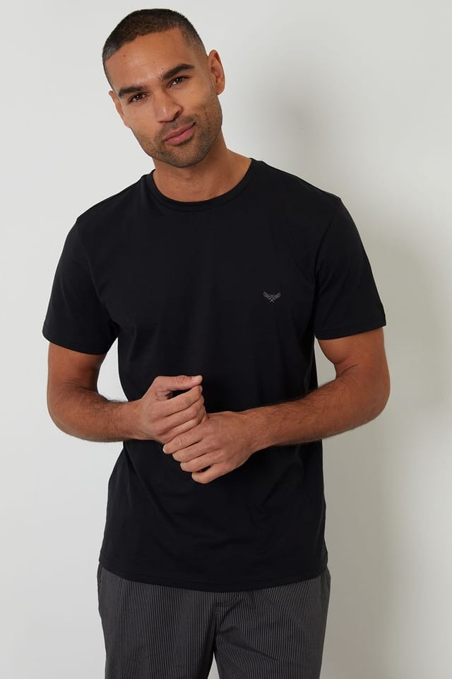 Threadbare Threadbare Men's Short Sleeve Stripe Bottom Pyjama Set in Black - 3