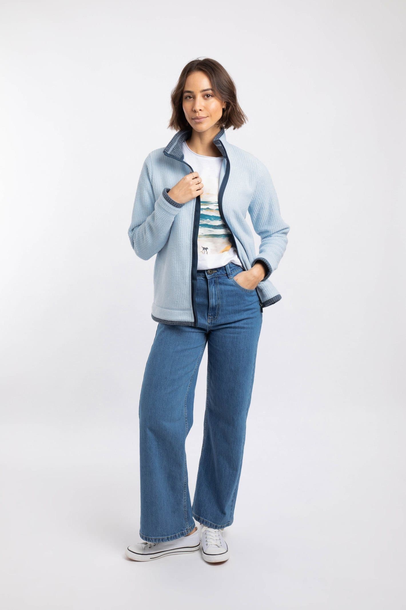 Weird Fish Weird Fish Women's Ariana Full Zip Grid Fleece in Light Blue
