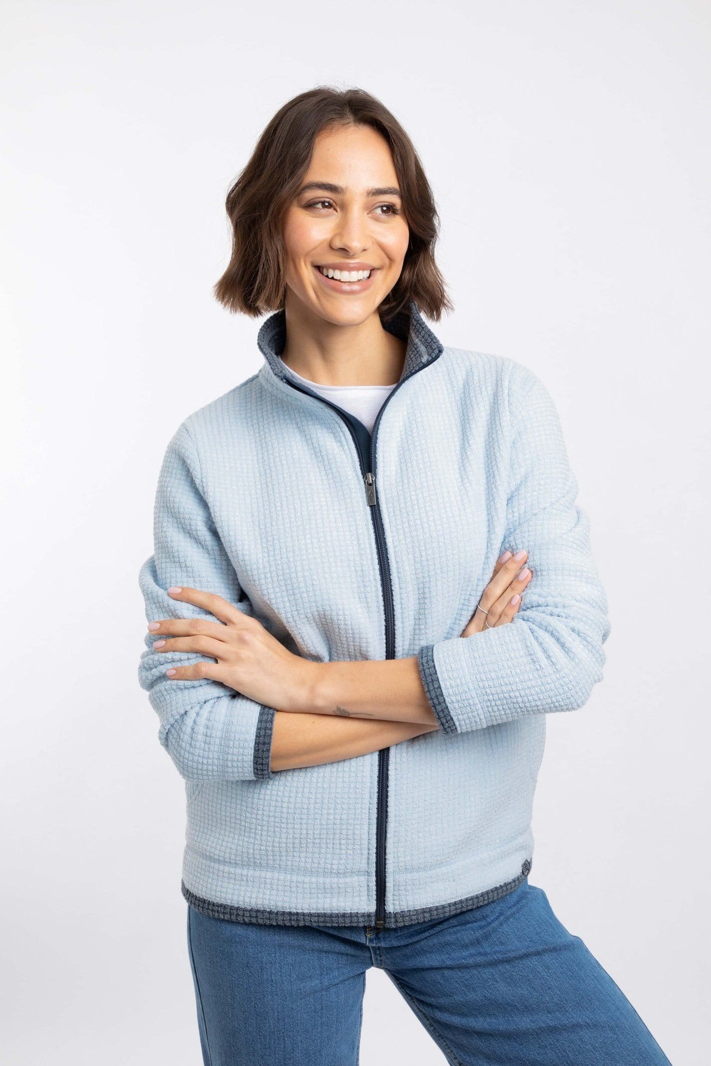 Weird Fish Weird Fish Women's Ariana Full Zip Grid Fleece in Light Blue - 4