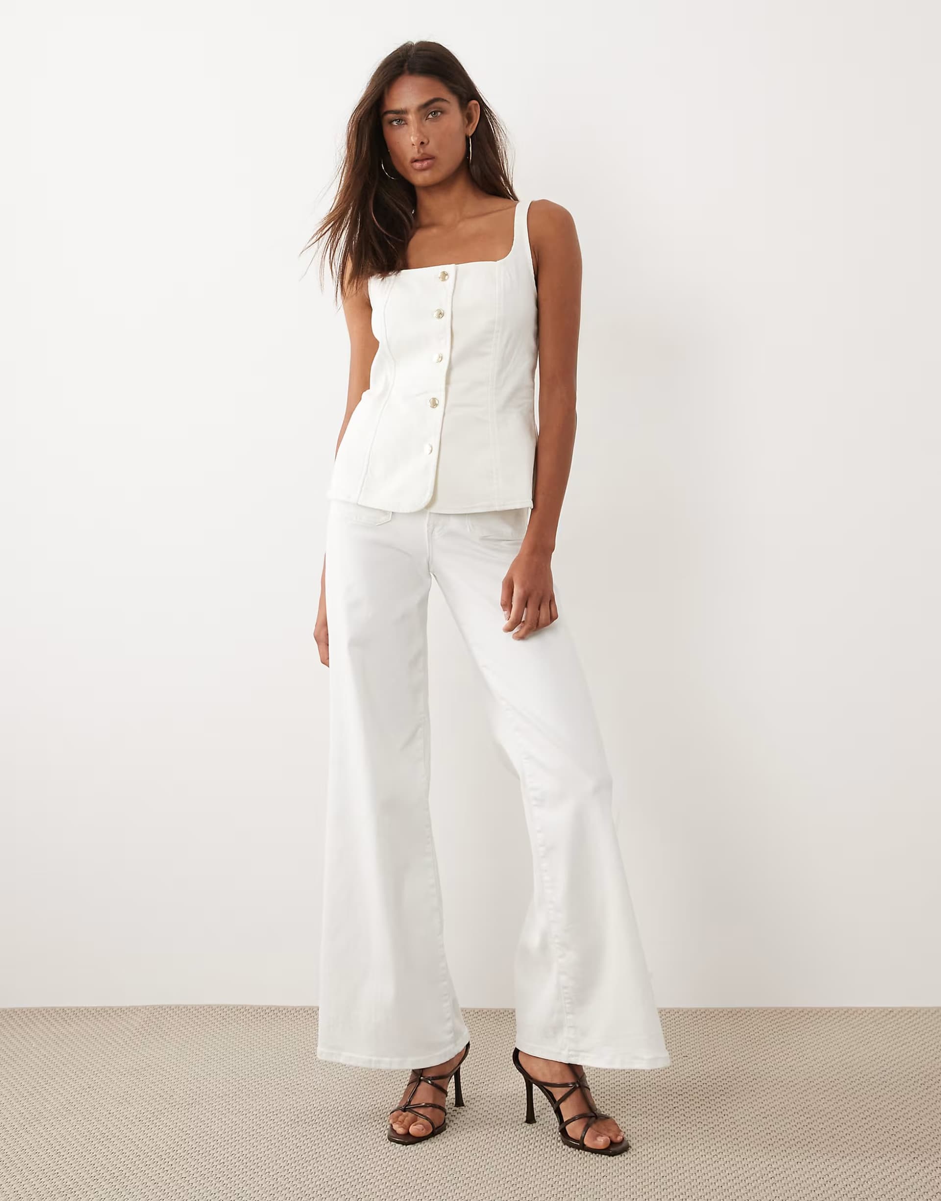 ASOS Good American denim good waist palazzo flare jean co-ord in white