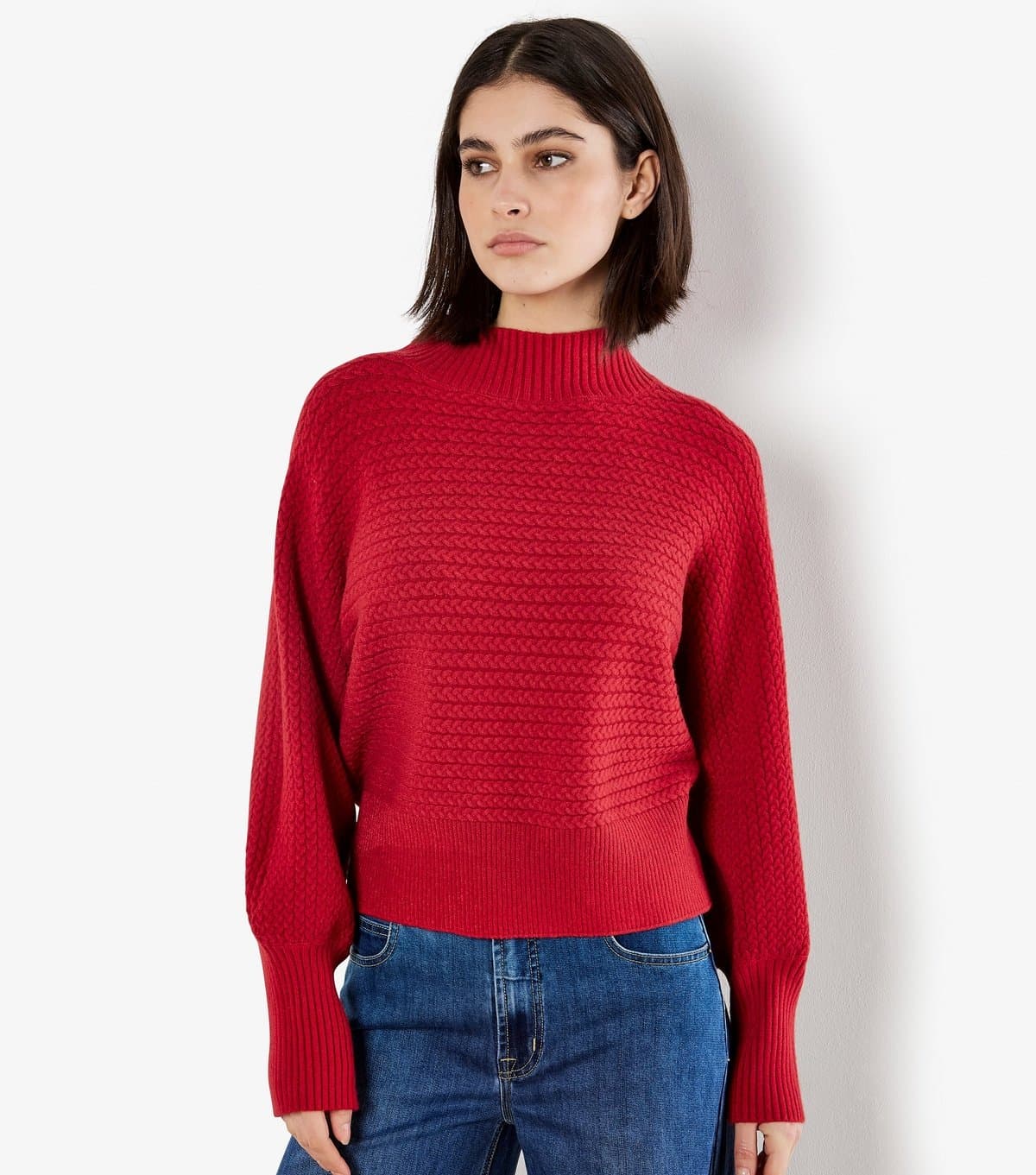 Apricot Apricot Red High Neck Batwing Sleeve Jumper