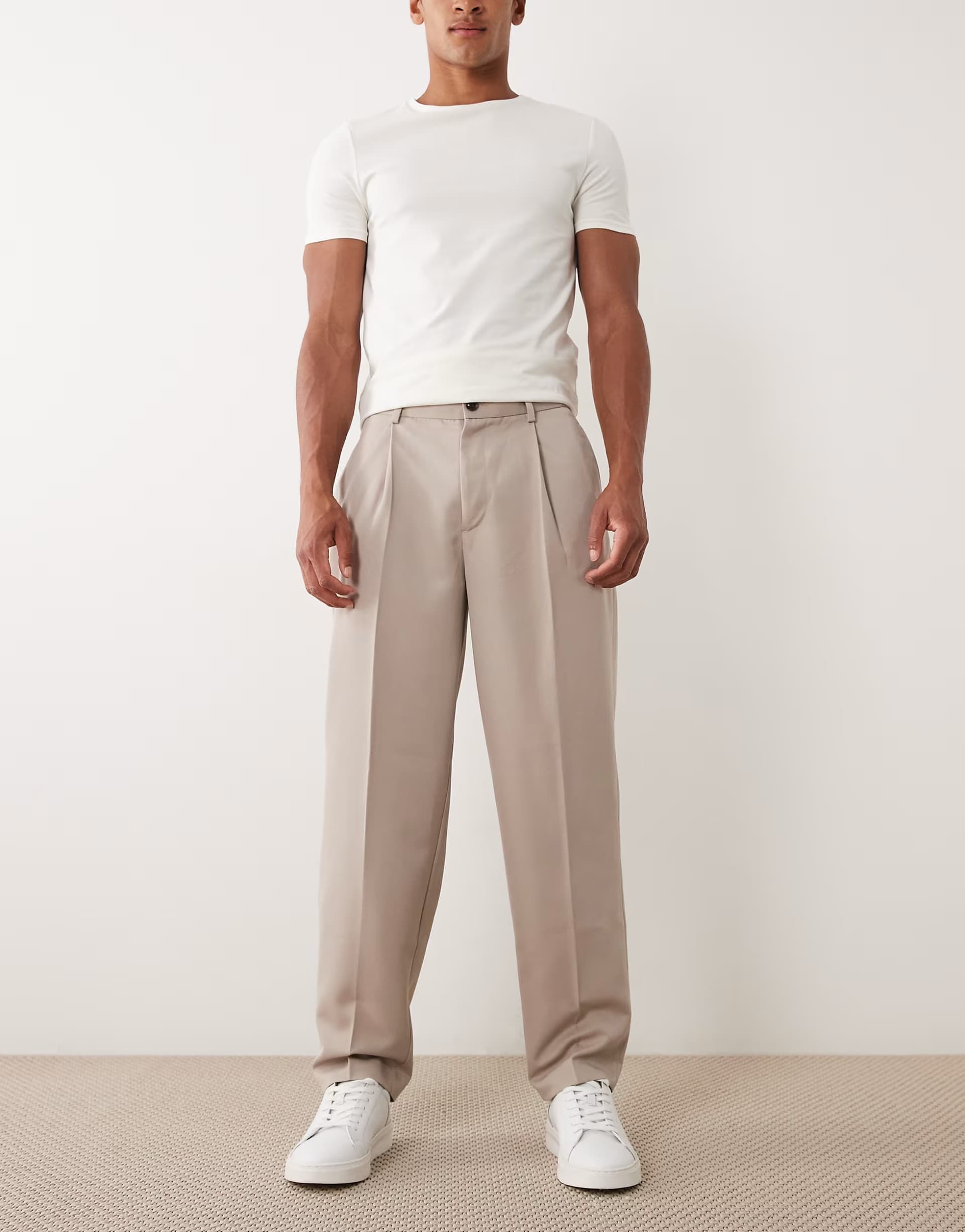 ASOS ASOS DESIGN smart pleated oversized tapered trousers in stone