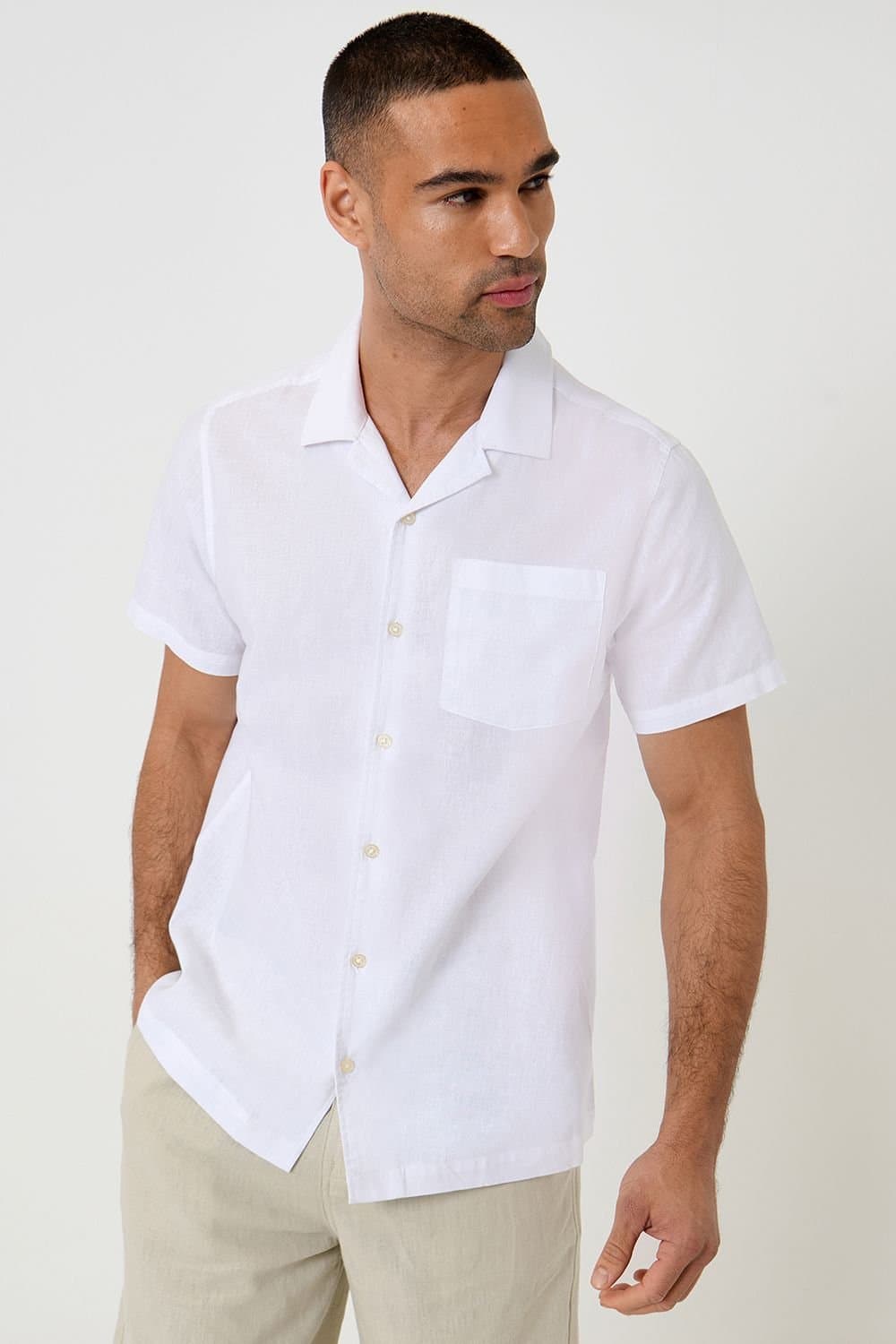 Threadbare threadbare Men's Linen Cotton Blend Short Sleeve Shirt in White