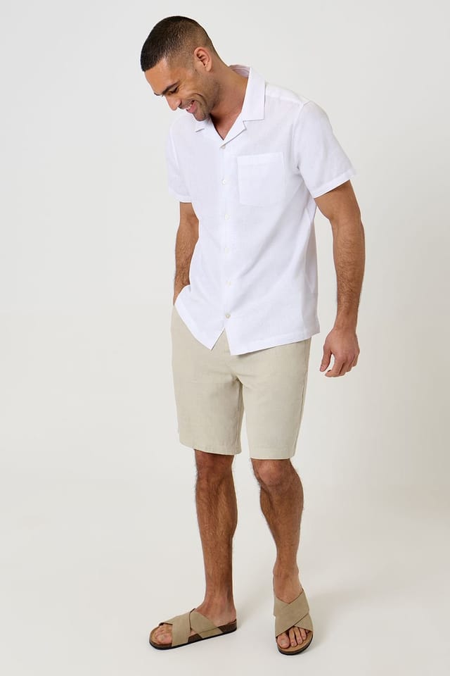 Threadbare threadbare Men's Linen Cotton Blend Short Sleeve Shirt in White - 3