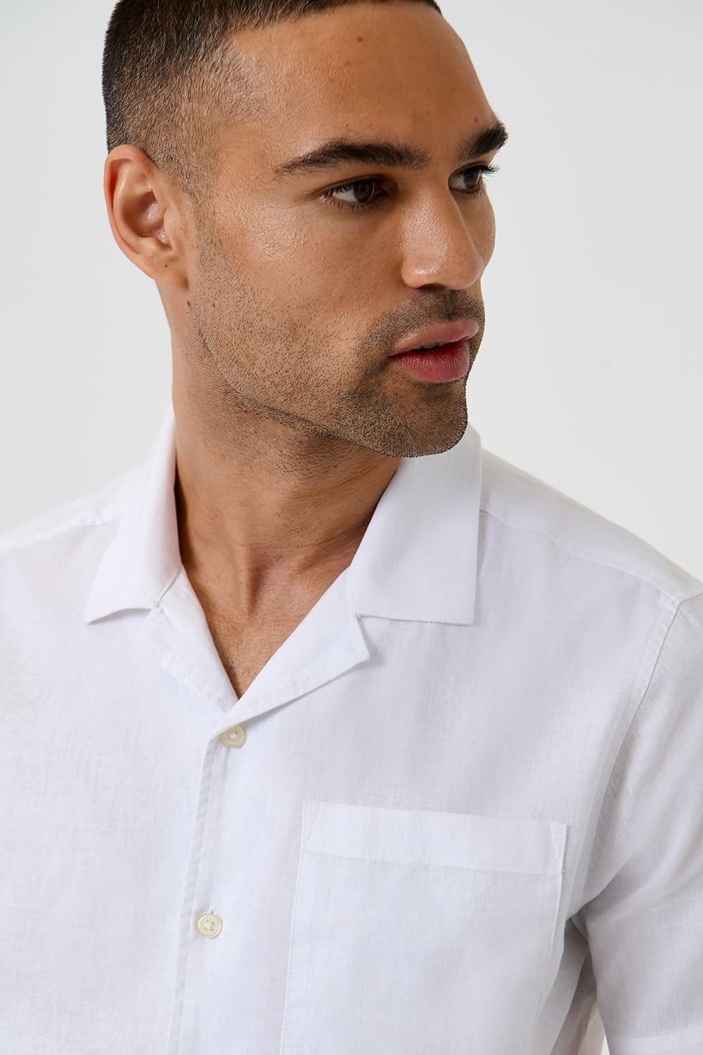 Threadbare threadbare Men's Linen Cotton Blend Short Sleeve Shirt in White - 4